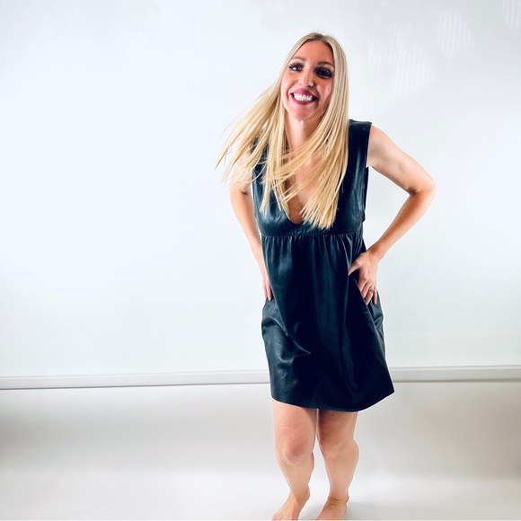 Zara Knit Black Faux Leather Sleeveless Dress - Picture 3 of 16